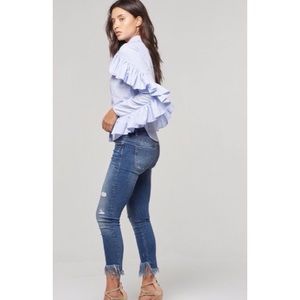 Blue and White Striped Ruffle Sleep Top